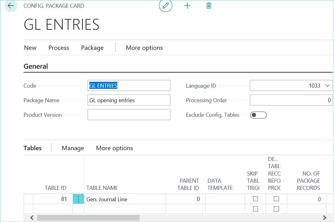 Configuration Package GL Entries in Dynamics 365