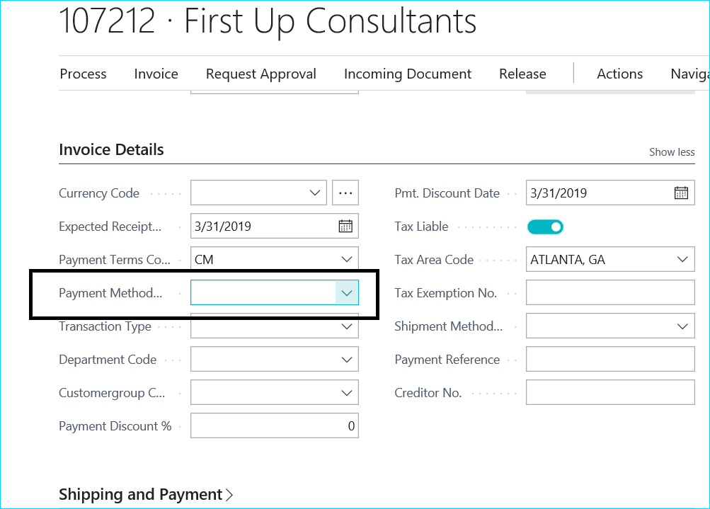 Dynamics 365 Cash Payment