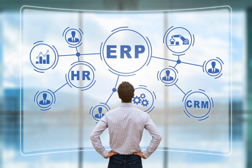 a visual of erp software integration bringing different parts of a business together