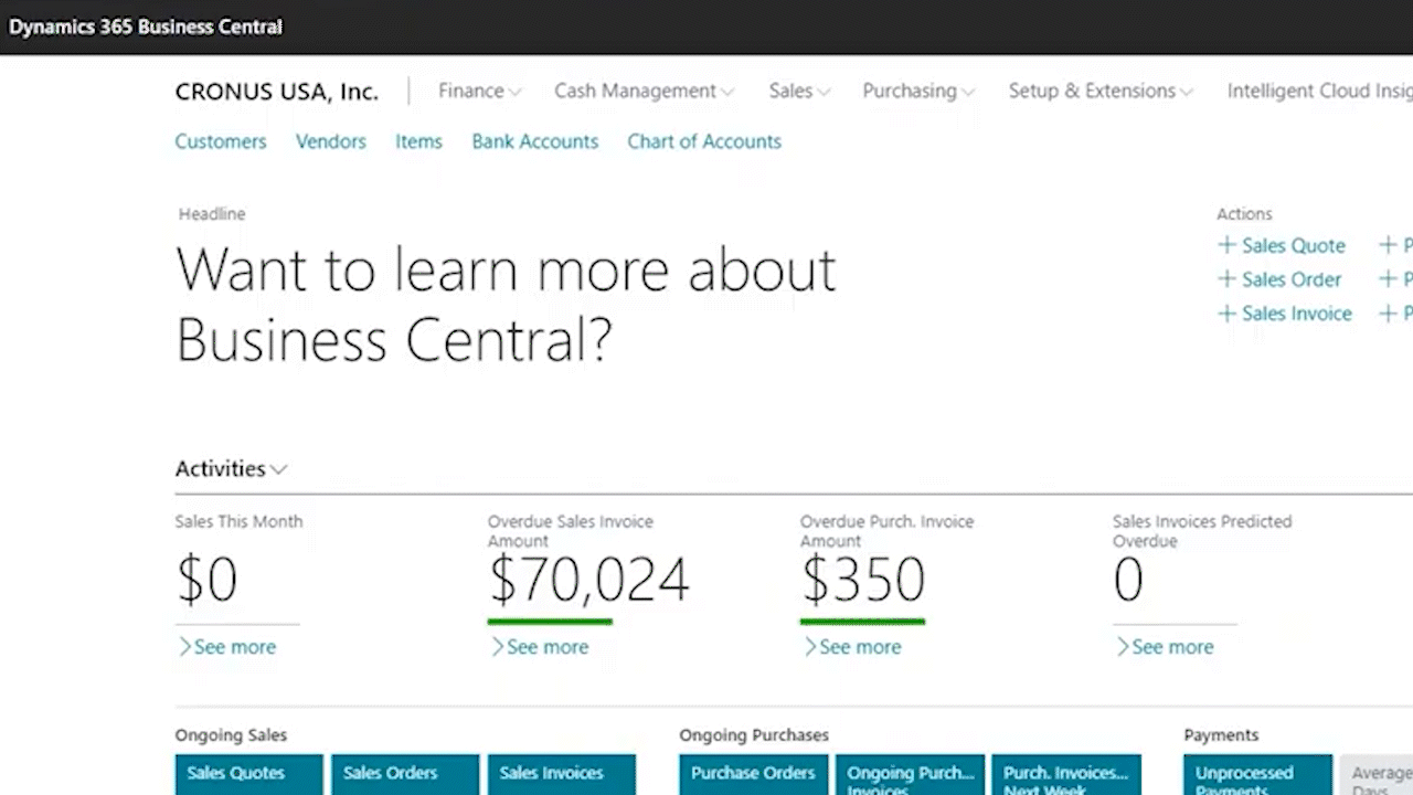COA General Journal Views in Business Central