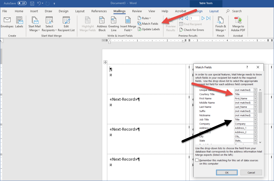 Office 365 - Mail Merge with Word