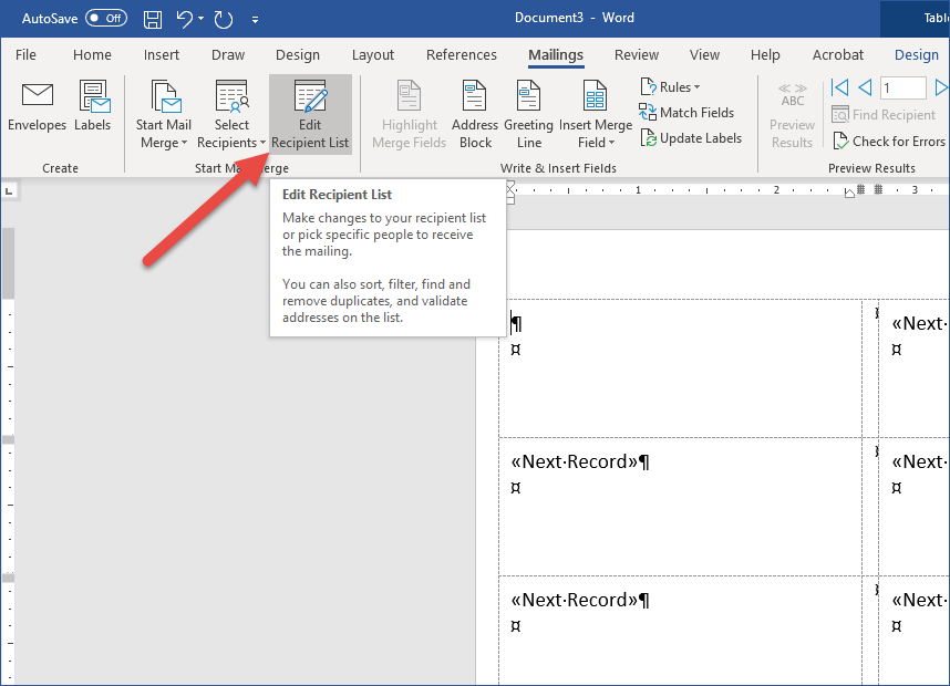 Office 365 - Mail Merge with Word