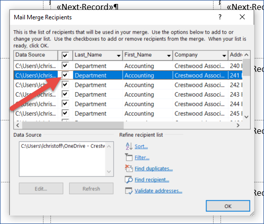 Office 365 - Mail Merge with Word