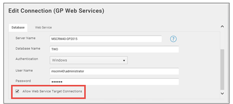 Scribe for Dynamics GP - GP web services tab