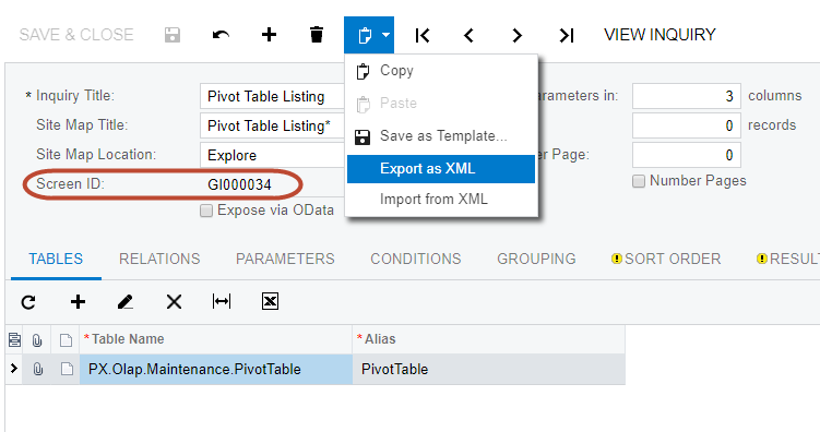 General Inquiry GI in Acumatica