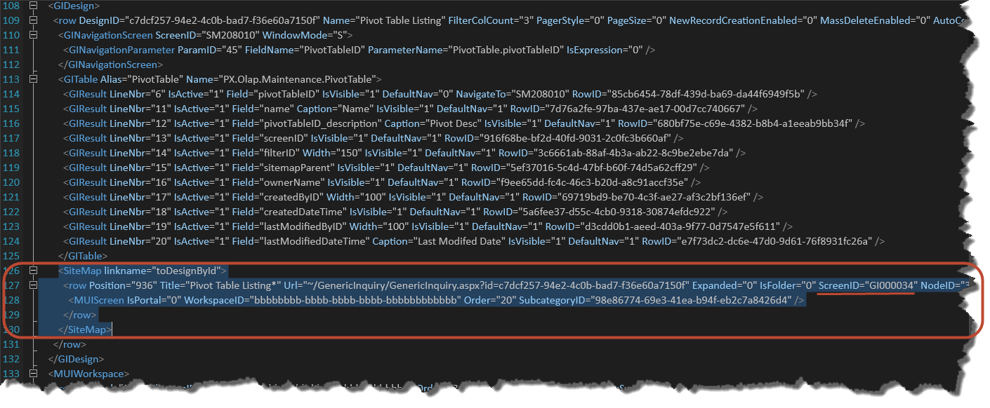 site map entry in Acumatica